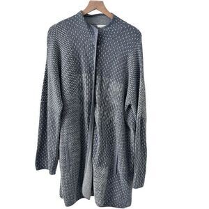 Pure Jill Grey White Snap Long Terrycloth‎ Cardigan Duster Spring Coat Size L